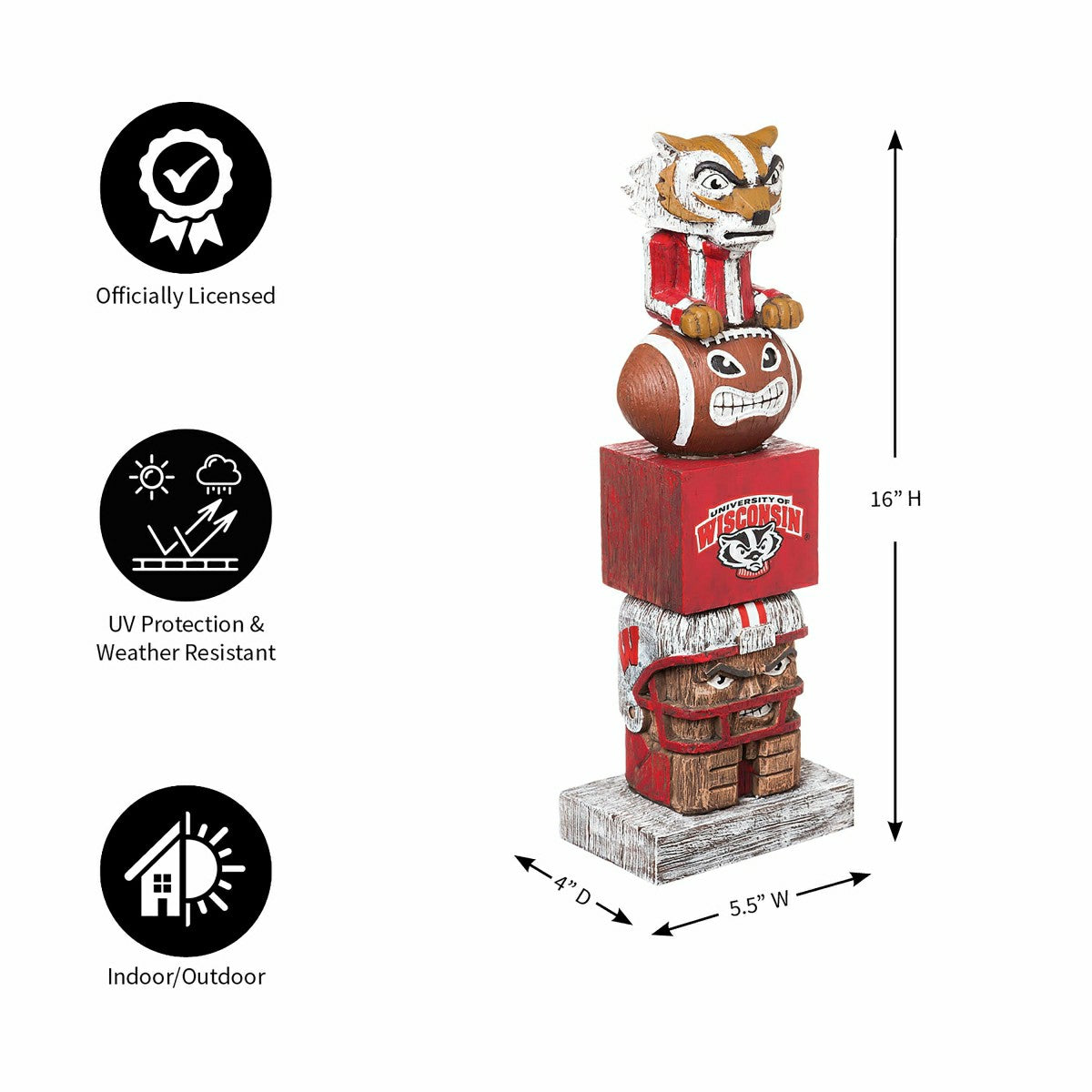 Wisconsin-Madison Badgers Tiki Team Totem Garden Statue - Collegiate Home