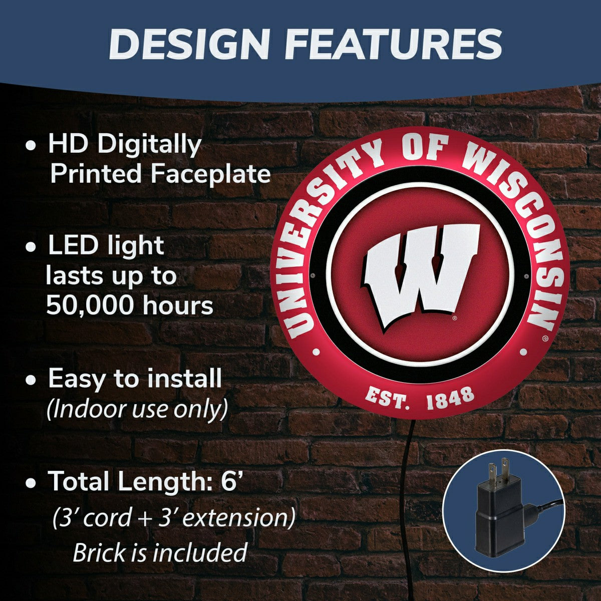 University of Wisconsin-Madison, Metal Lite, Round - Collegiate