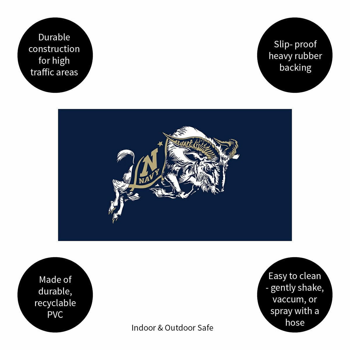 Full Color PVC Mat, 16" x 28", US Naval Academy - Collegiate