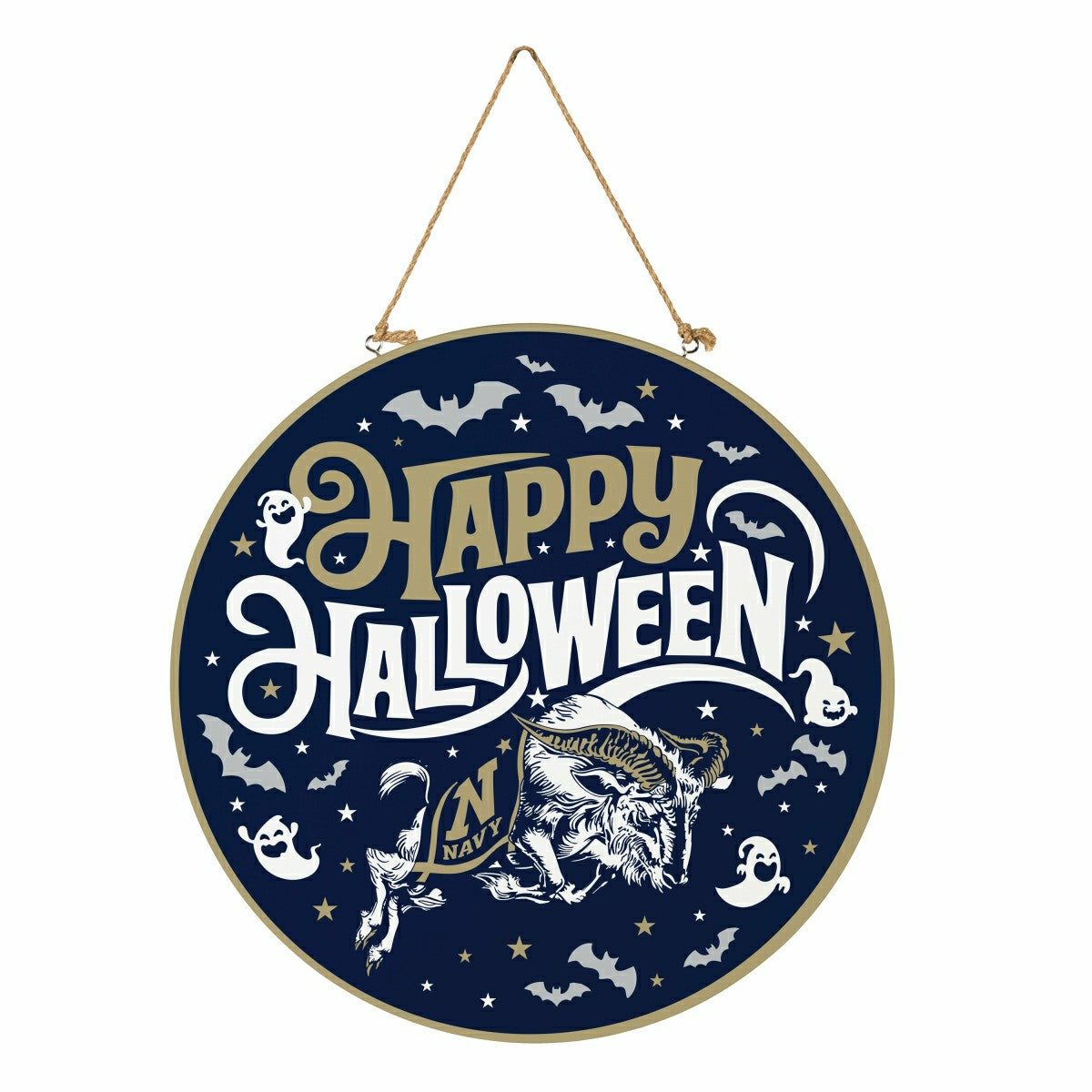 US Naval Academy Halloween Round Door Décor with Hanging Rope, 18x18 - Collegiate Home