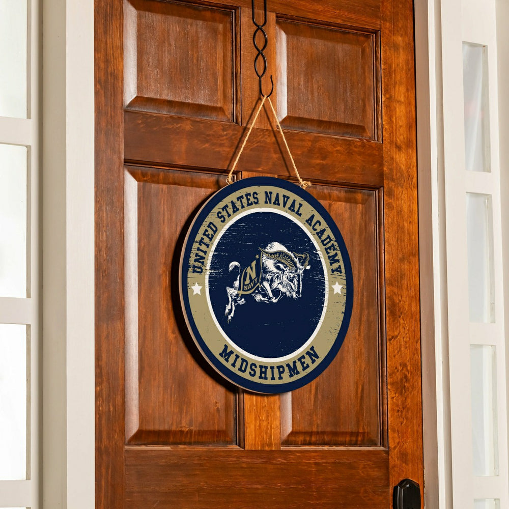 US Naval Academy Round Door Décor with Hanging Rope, 18x18 - Collegiate Home