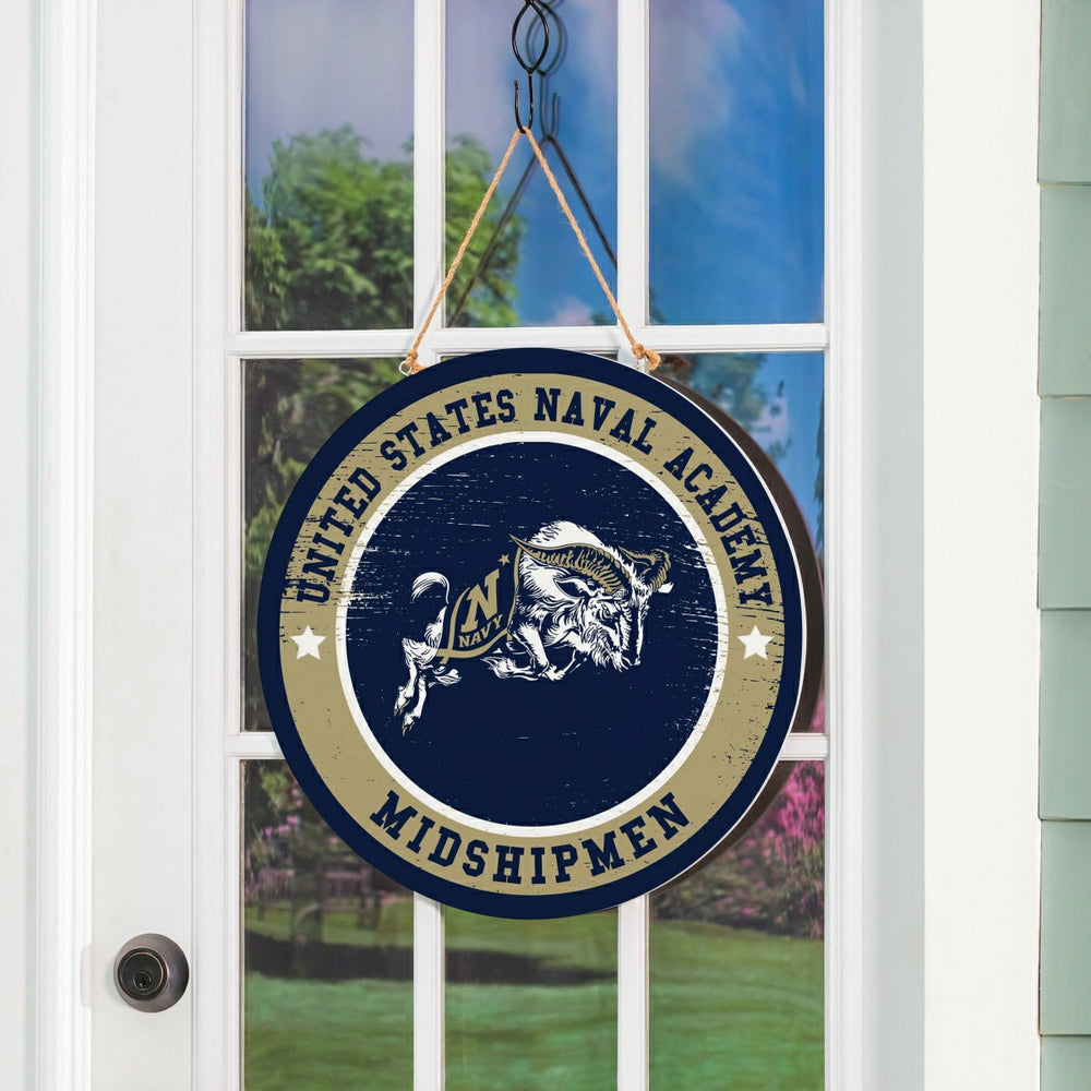US Naval Academy Round Door Décor with Hanging Rope, 18x18 - Collegiate Home