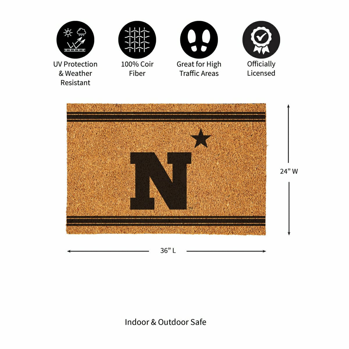 US Naval Academy Large One Color Coir Mat, 36"x24" - Collegiate