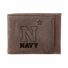 Front Pocket Wallet w/ RFID Blocking, US Naval Academy, Brown - Collegiate Home