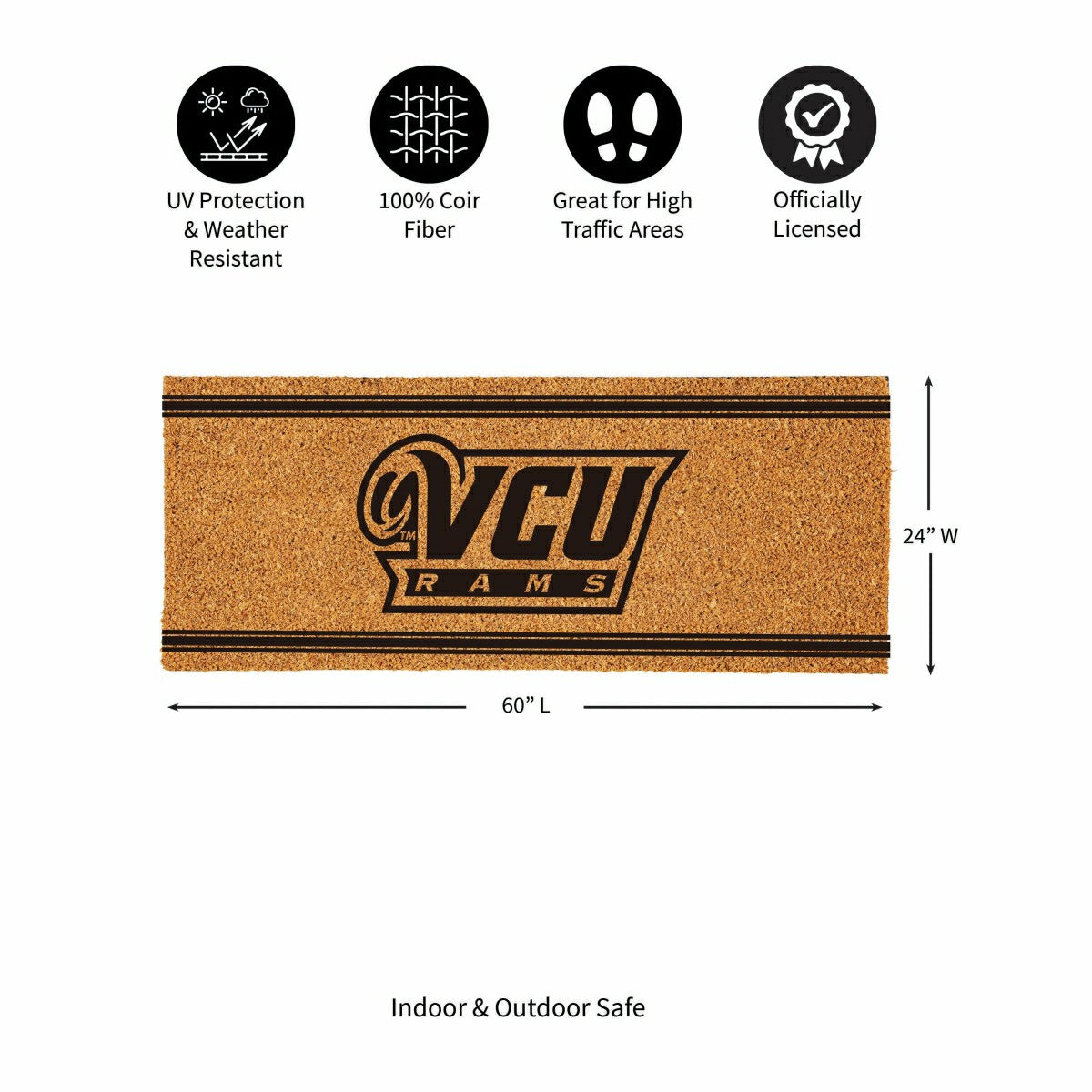 Virginia Commonwealth University Extra Large One Color Coir Mat, 60"x2 - Collegiate