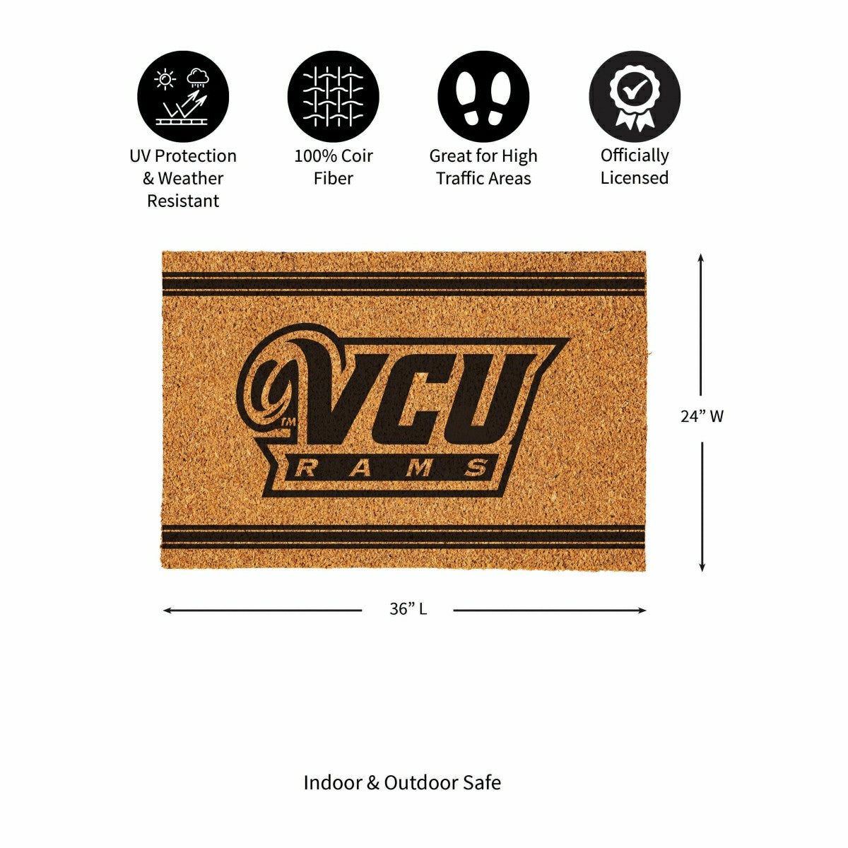 Virginia Commonwealth University Large One Color Coir Mat, 36"x24" - Collegiate
