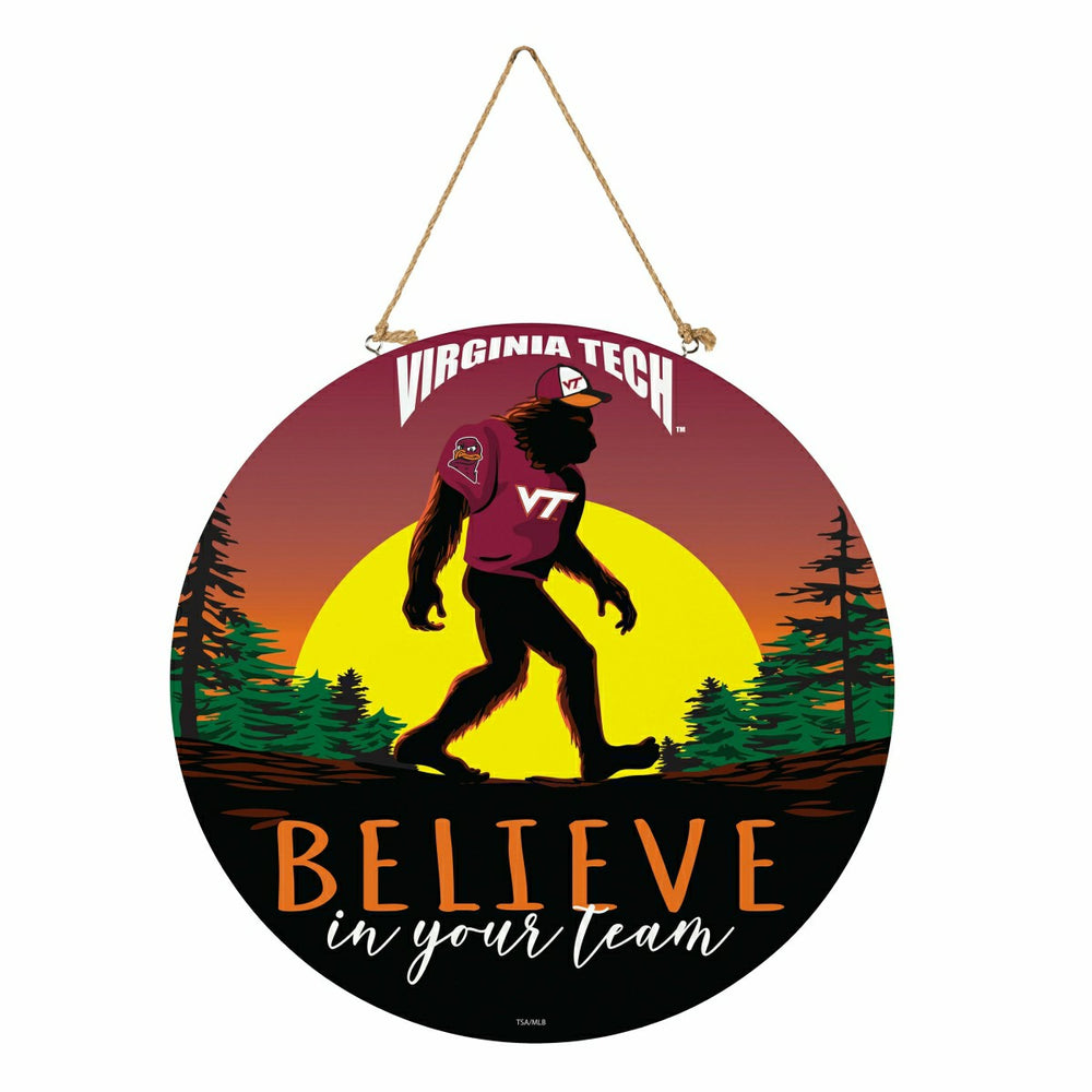 Virginia Tech Bigfoot Round Door Décor with Hanging Rope, 18x18 - Collegiate Home