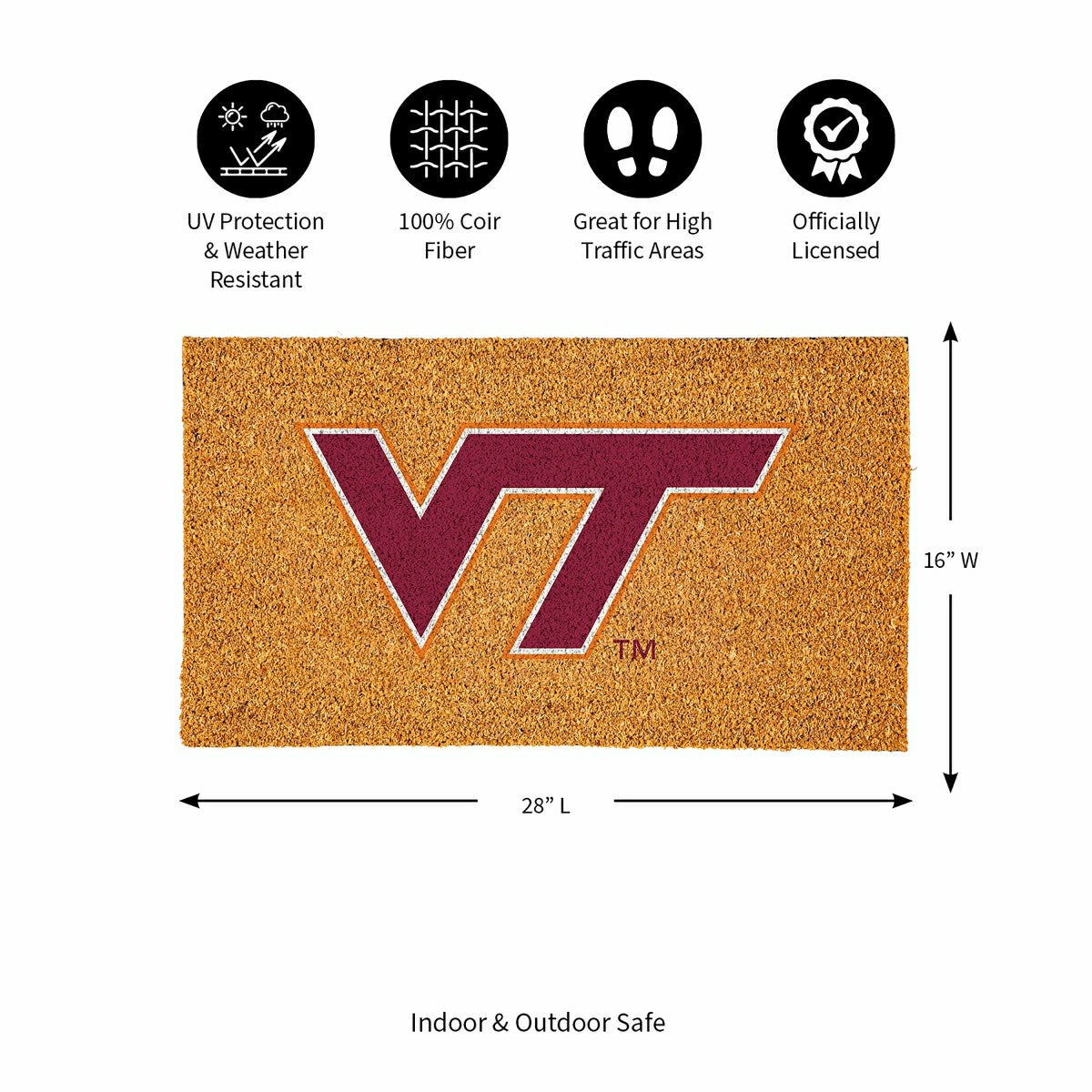 Coir Mat, 16"x28", Virginia Tech - Collegiate