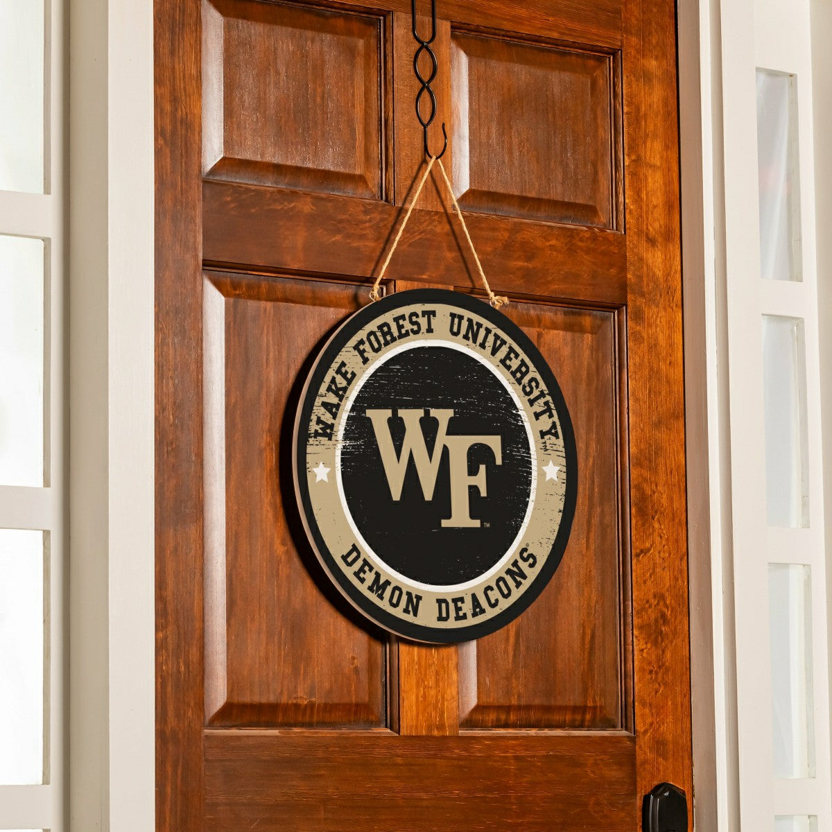Wake Forest University Round Door Décor with Hanging Rope, 18x18 - Collegiate Home