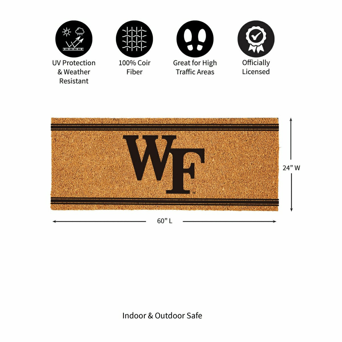Wake Forest University Extra Large One Color Coir Mat, 60"x24" - Collegiate