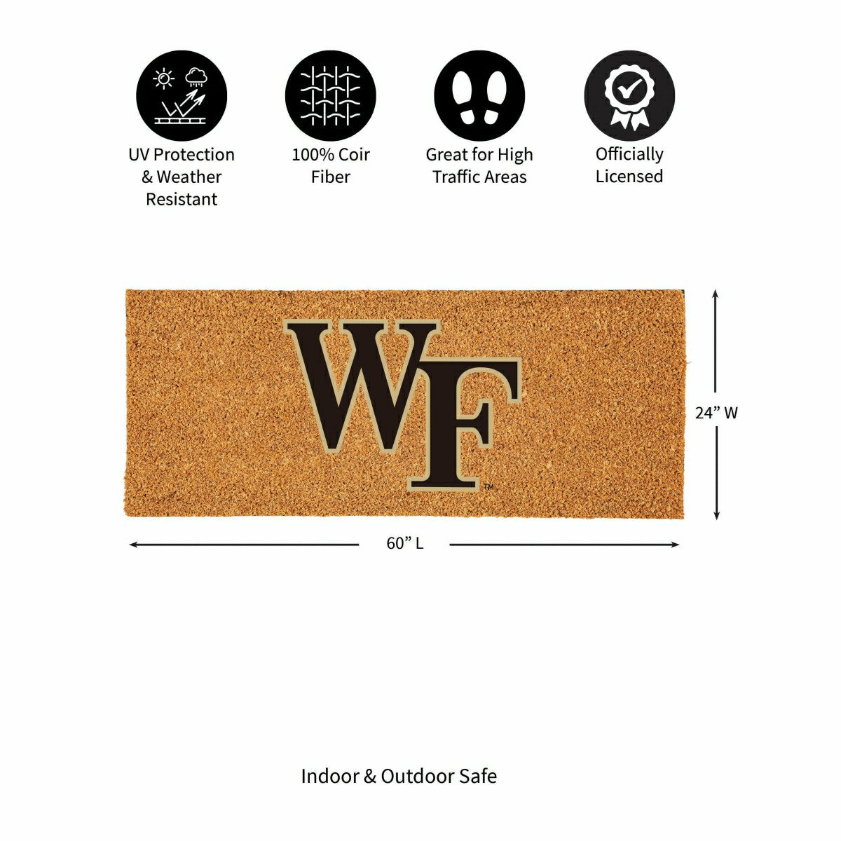 Wake Forest University Extra Large Full Color Coir Mat, 60"x24" - Collegiate