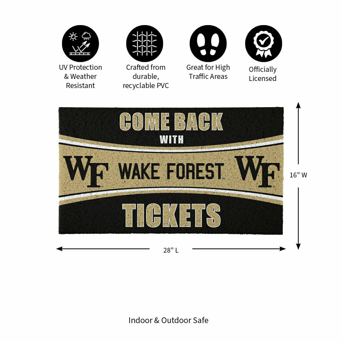 28" x 16" PVC Trapper Mat, Come Back with Tickets, Wake Forest - Collegiate