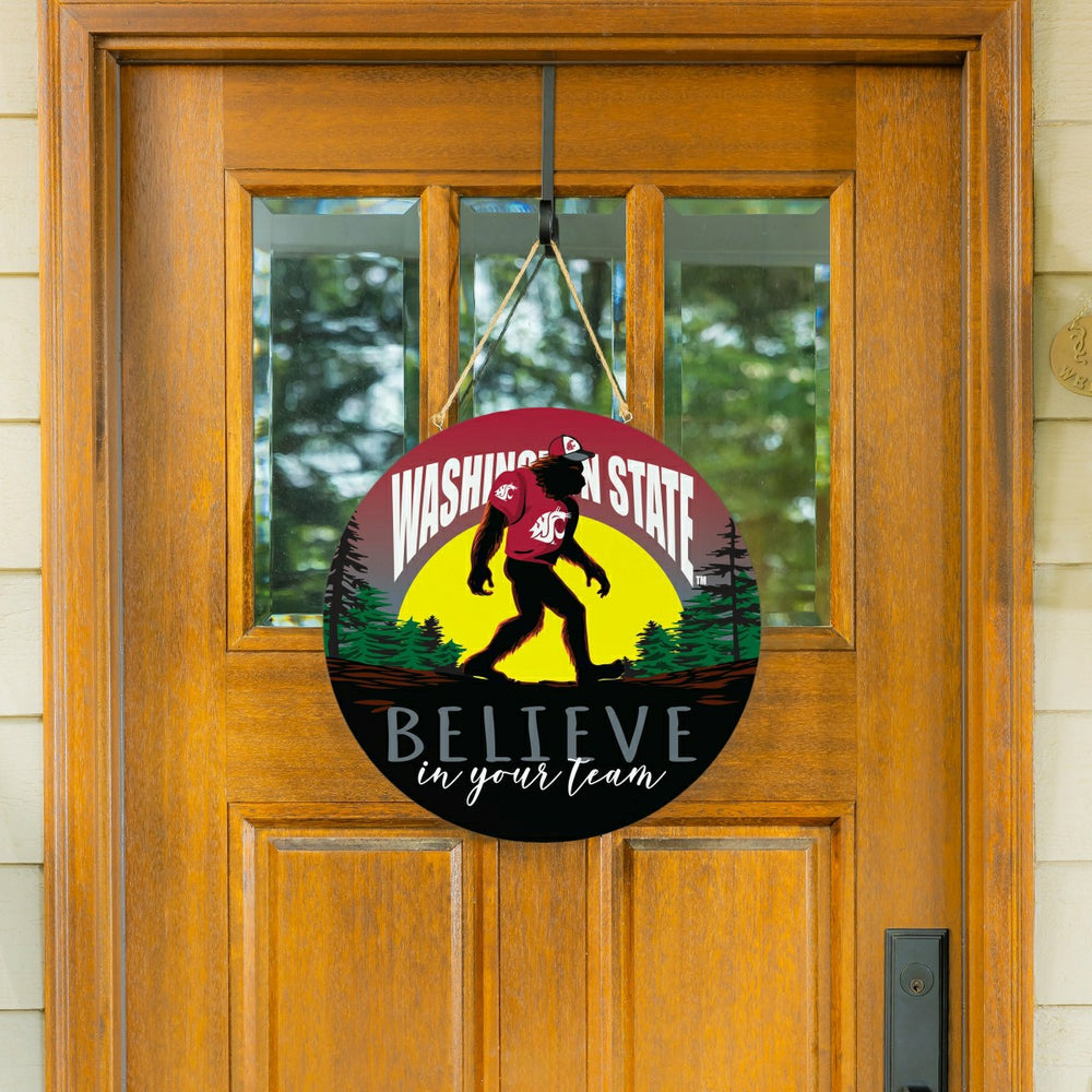 Washington State University Bigfoot Round Door Décor with Hanging Rope - Collegiate Home