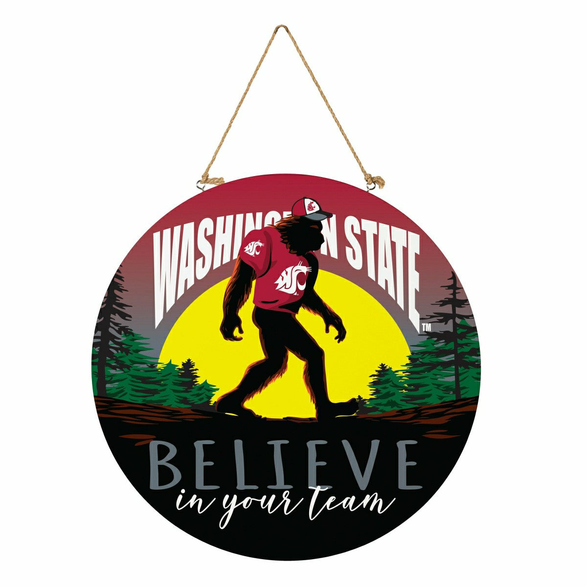 Washington State University Bigfoot Round Door Décor with Hanging Rope - Collegiate Home