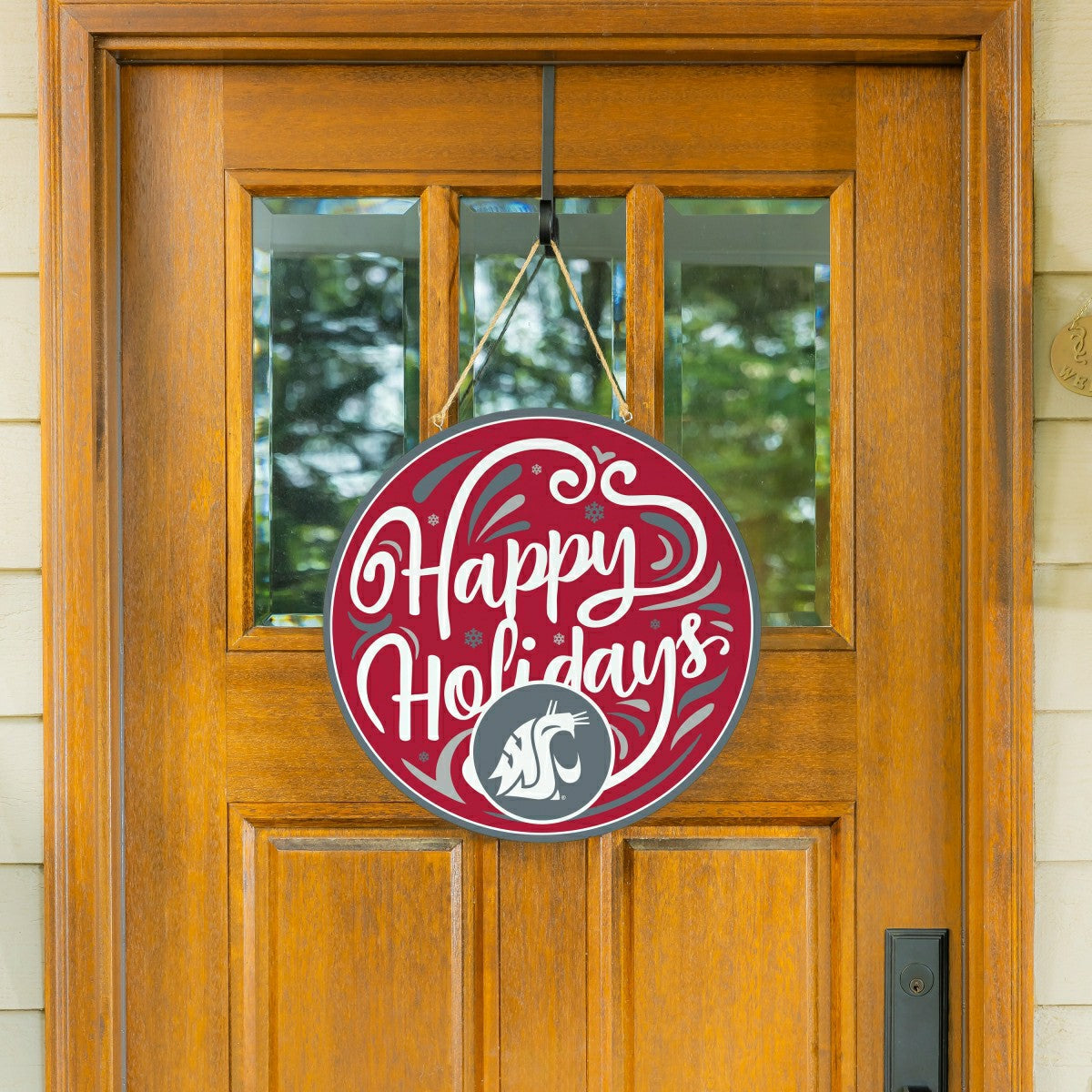 Washington State University Holiday Round Door Décor with Hanging Rope - Collegiate Home