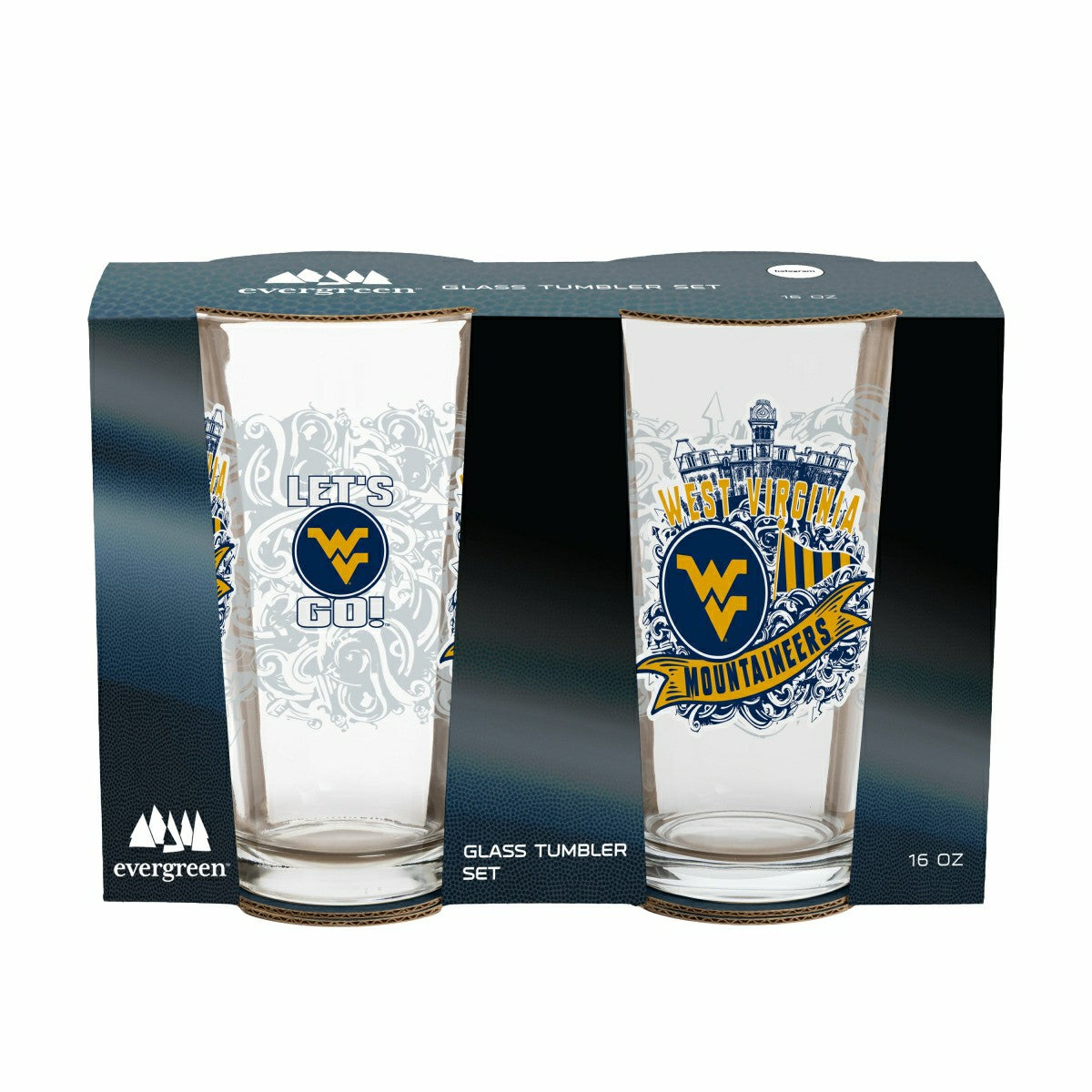 West Virginia University 16oz Glass pint, Set of 2 - Collegiate Home