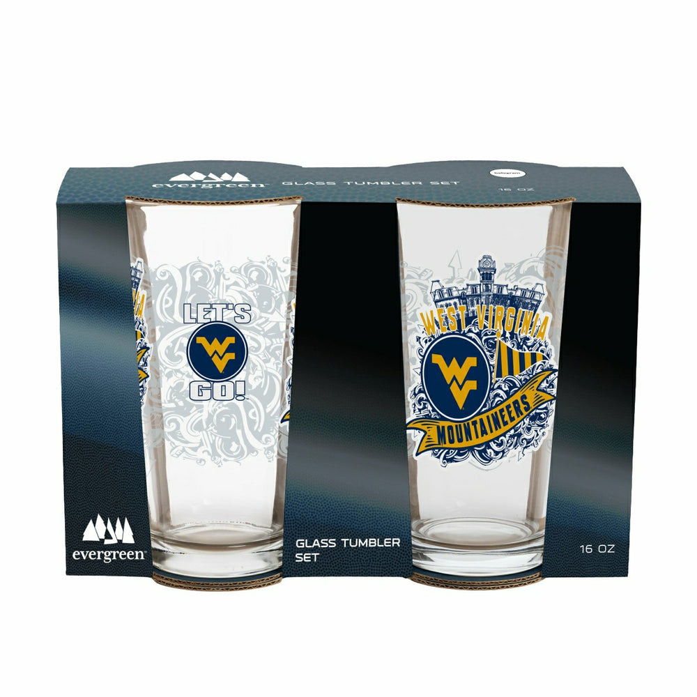 West Virginia University 16oz Glass pint, Set of 2 - Collegiate Home