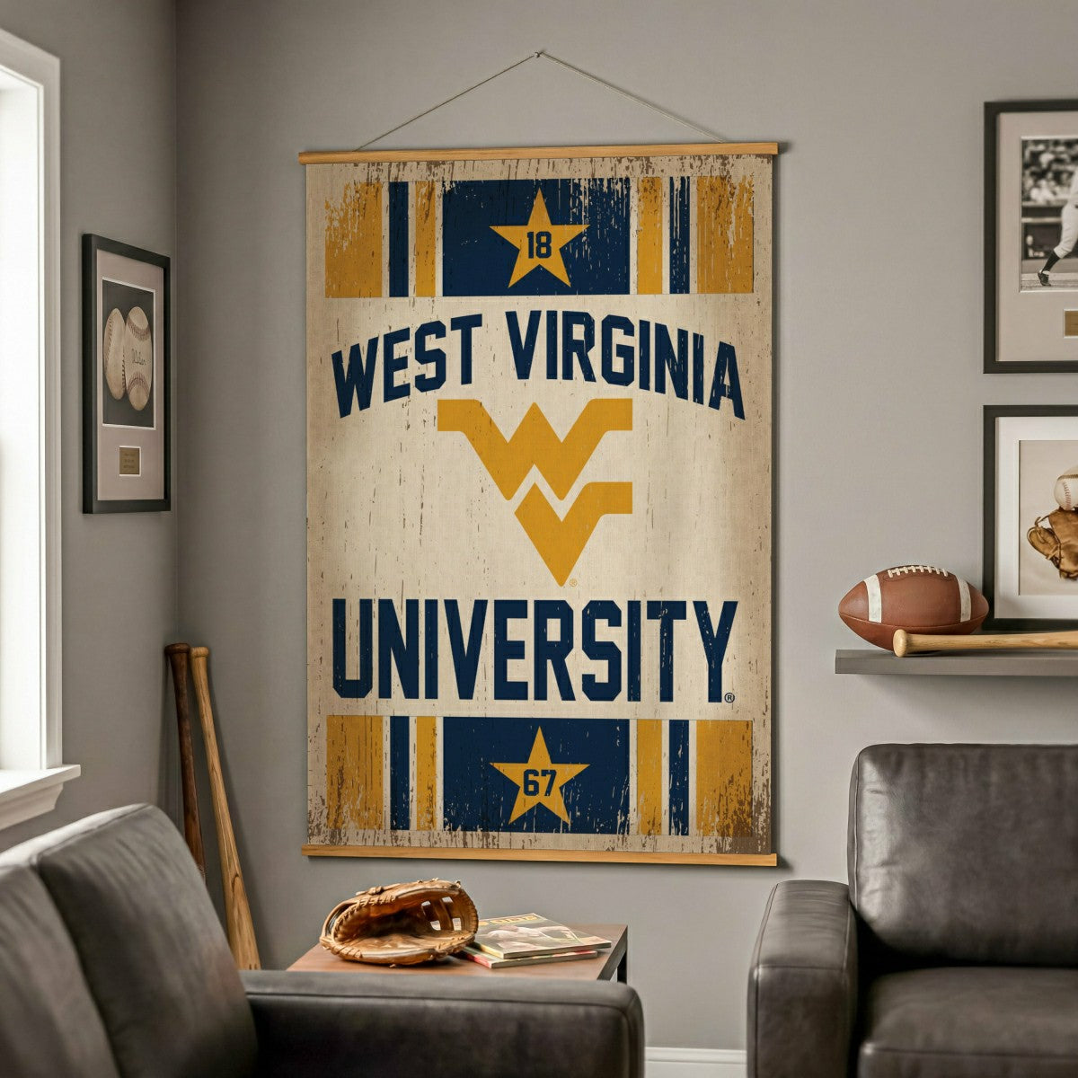 West Virginia University, Canvas Wall Tapestry, Large, 54x36 - Collegiate Home