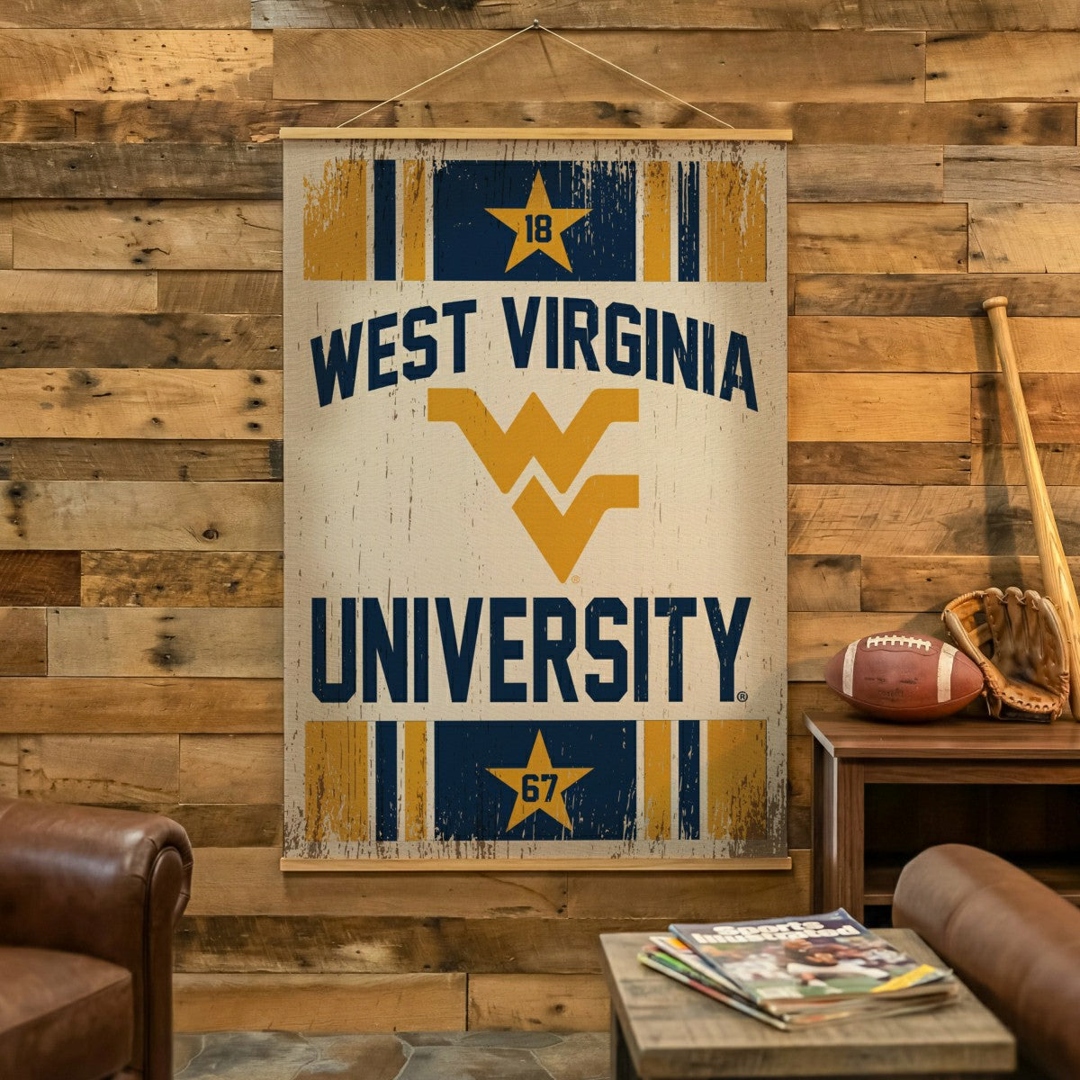 West Virginia University, Canvas Wall Tapestry, Large, 54x36 - Collegiate Home