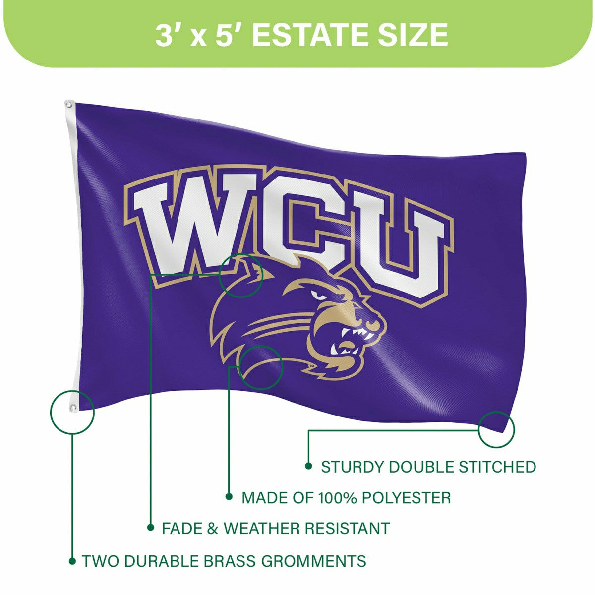 Western Carolina University Single Sided Flag w/ 2 Grommets, 3'x5' - Collegiate Home