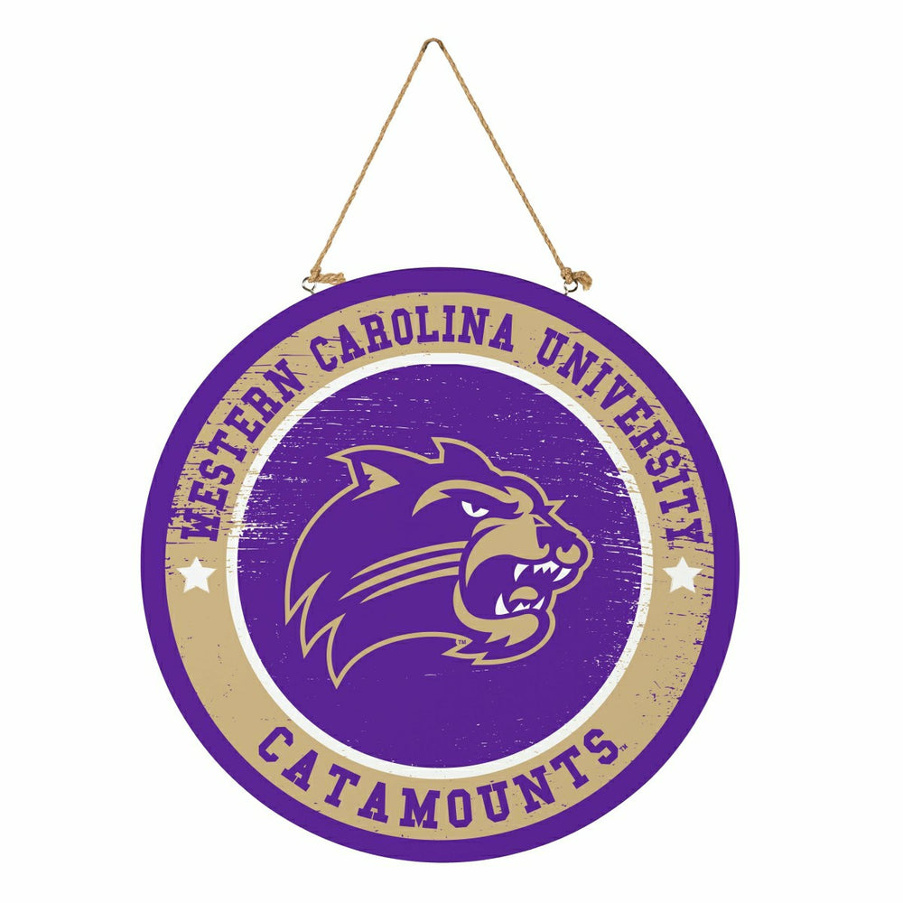 Western Carolina University Round Door Décor with Hanging Rope, 18x18 - Collegiate Home