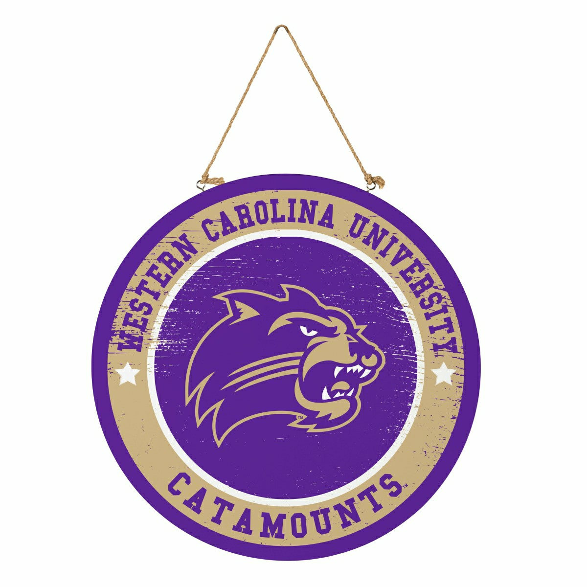 Western Carolina University Round Door Décor with Hanging Rope, 18x18 - Collegiate Home