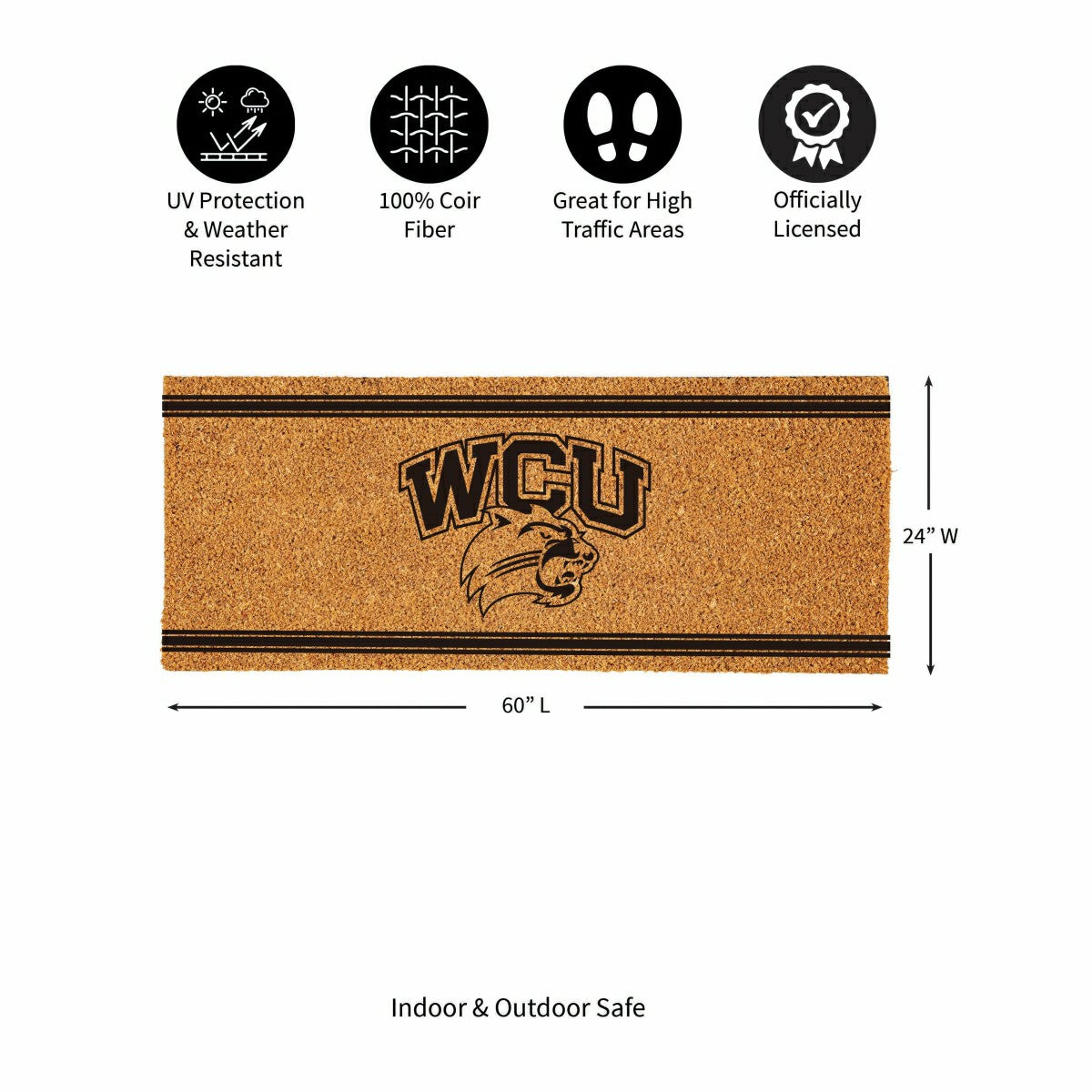 Western Carolina University Extra Large One Color Coir Mat, 60"x24" - Collegiate