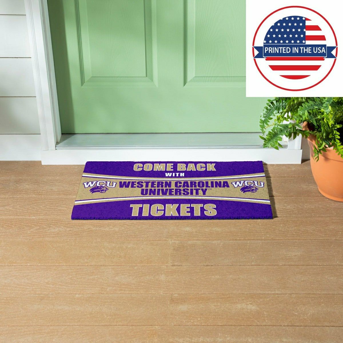 28" x 16" PVC Trapper Mat, Come Back with Tickets, Western Carolina Un - Collegiate