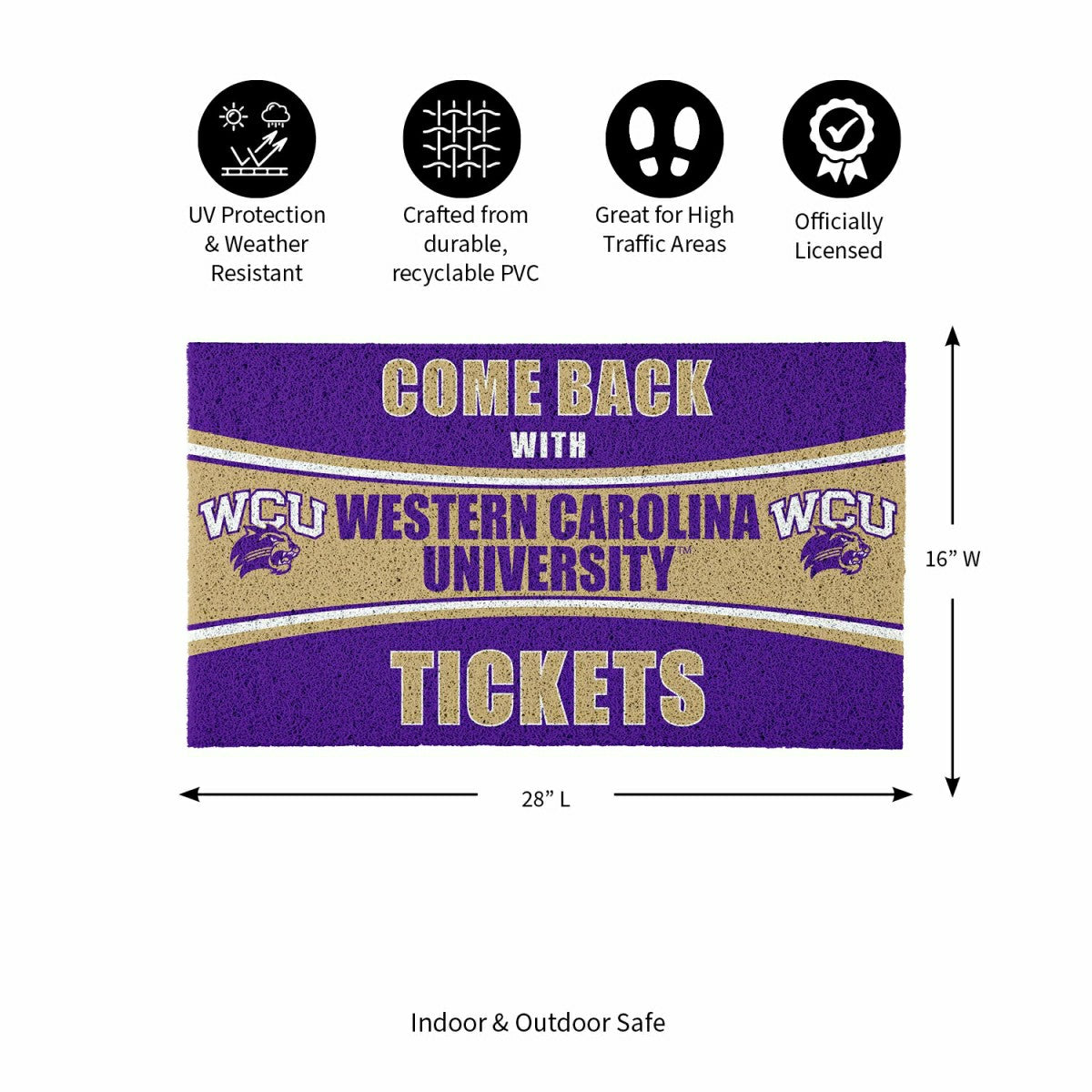 28" x 16" PVC Trapper Mat, Come Back with Tickets, Western Carolina Un - Collegiate