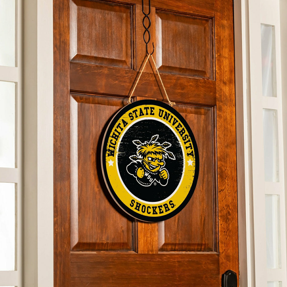 Wichita State University Round Door Décor with Hanging Rope, 18x18 - Collegiate Home
