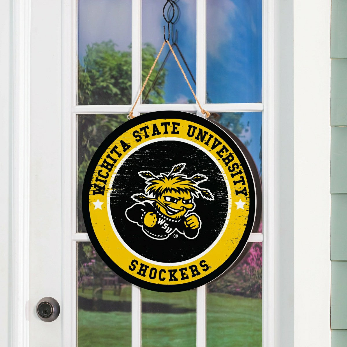 Wichita State University Round Door Décor with Hanging Rope, 18x18 - Collegiate Home