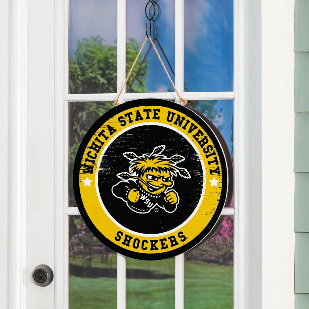 Wichita State University Round Door Décor with Hanging Rope, 18x18 - Collegiate Home