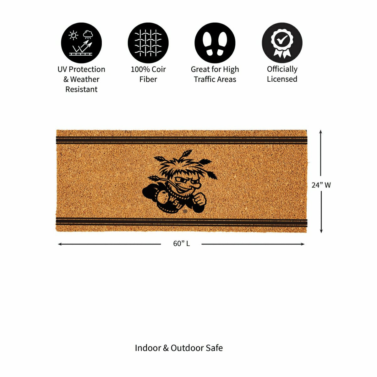 Wichita State University Extra Large One Color Coir Mat, 60"x24" - Collegiate