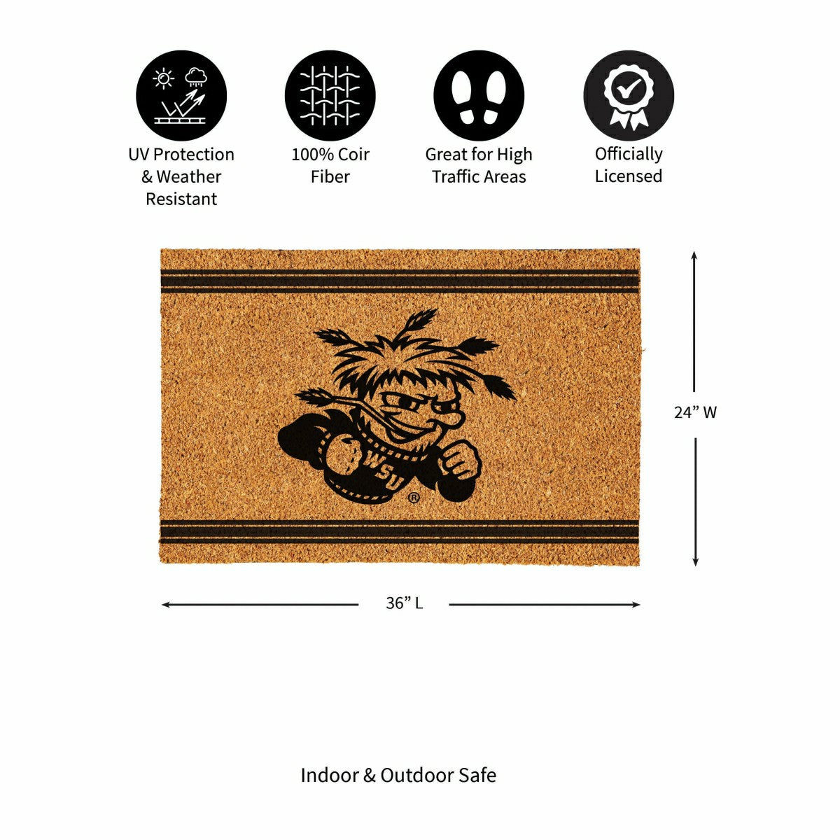 Wichita State University Large One Color Coir Mat, 36"x24" - Collegiate