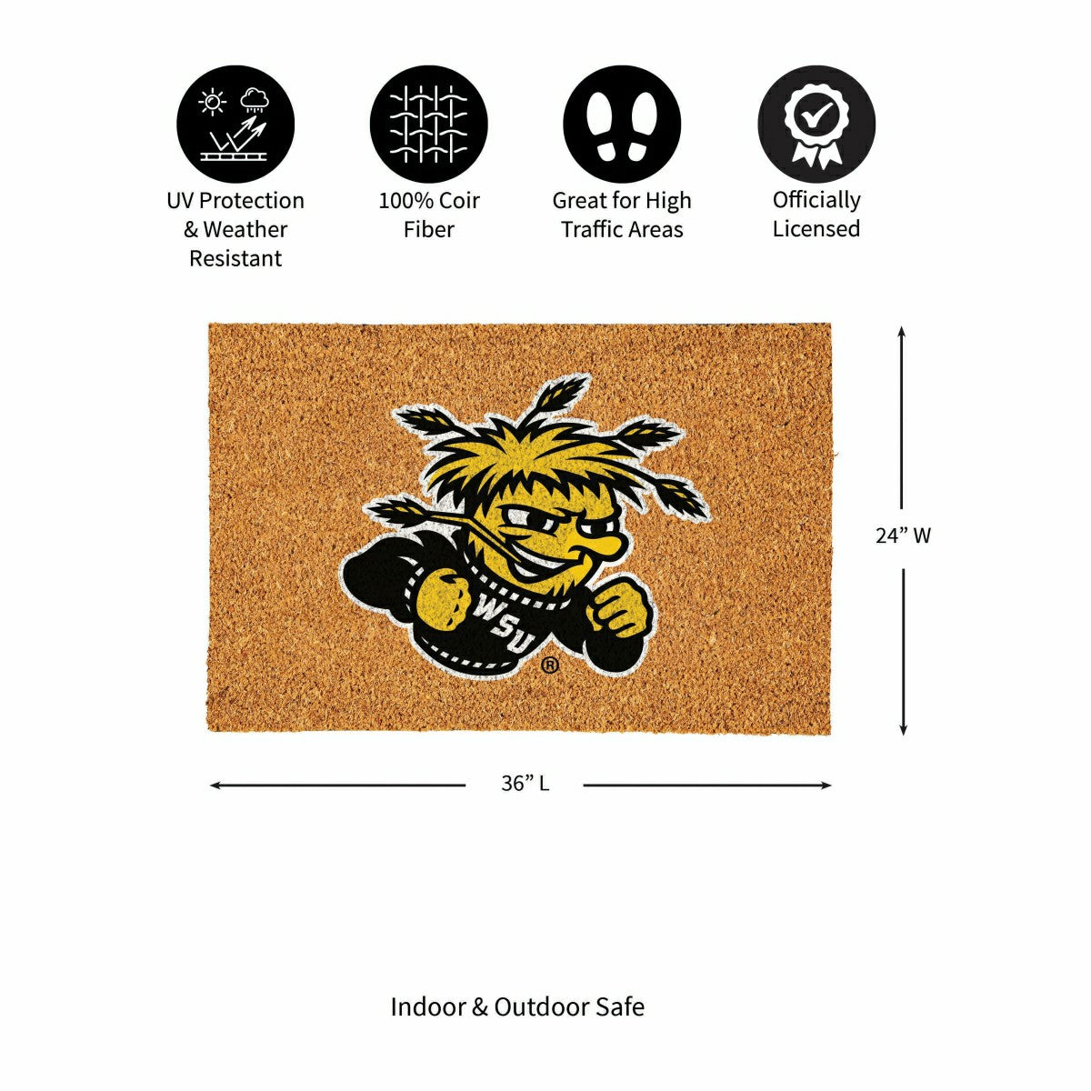 Wichita State University Large Full Color Coir Mat, 36"x24" - Collegiate