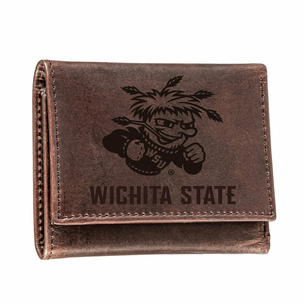 Wichita State University, Tri-Fold Wallet, Brown, CH, 100% Genuine Lea - Collegiate Home