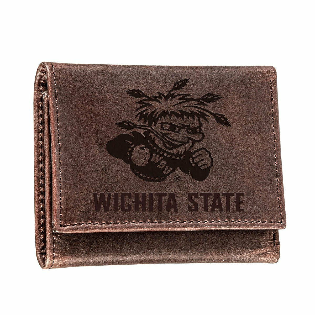 Wichita State University, Tri-Fold Wallet, Brown, CH, 100% Genuine Lea - Collegiate Home