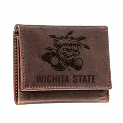 Wichita State University, Tri-Fold Wallet, Brown, CH, 100% Genuine Lea - Collegiate Home