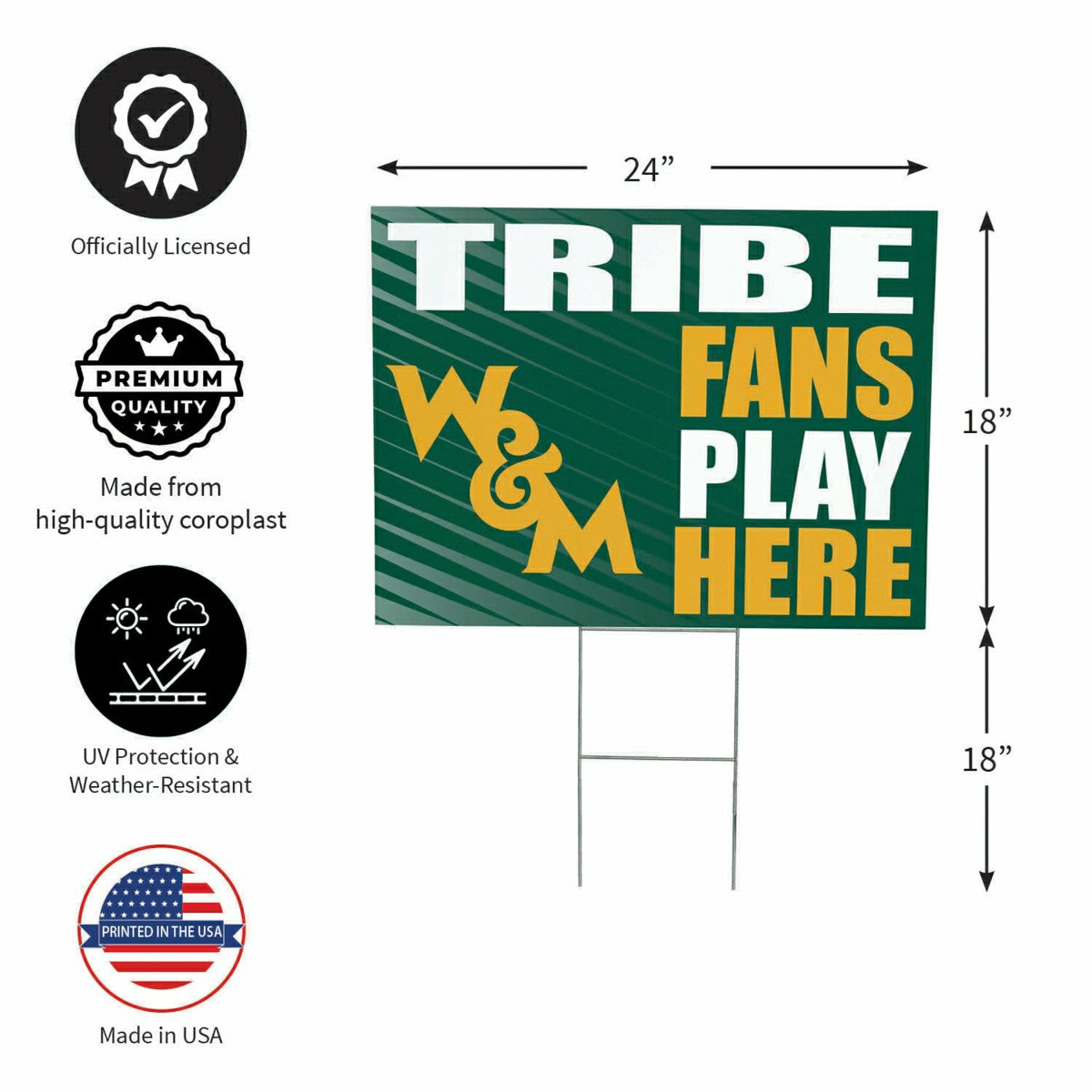 William & Mary Coroplast Yard Sign "Fans Play Here" - Collegiate Home