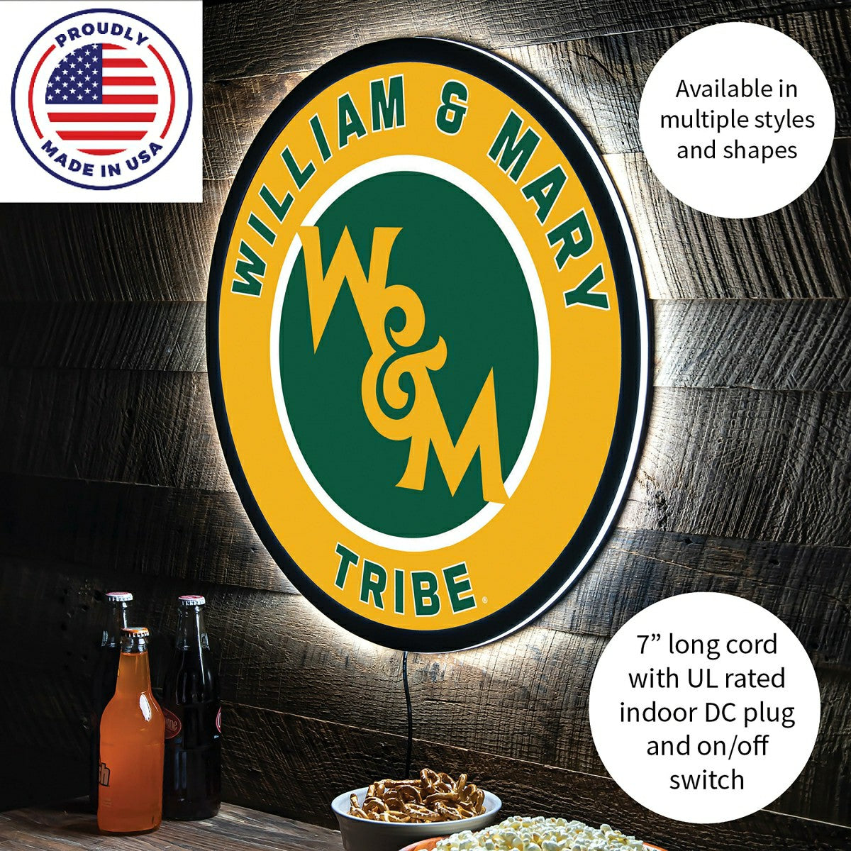 LED Wall Decor, Round, William & Mary - Collegiate Home
