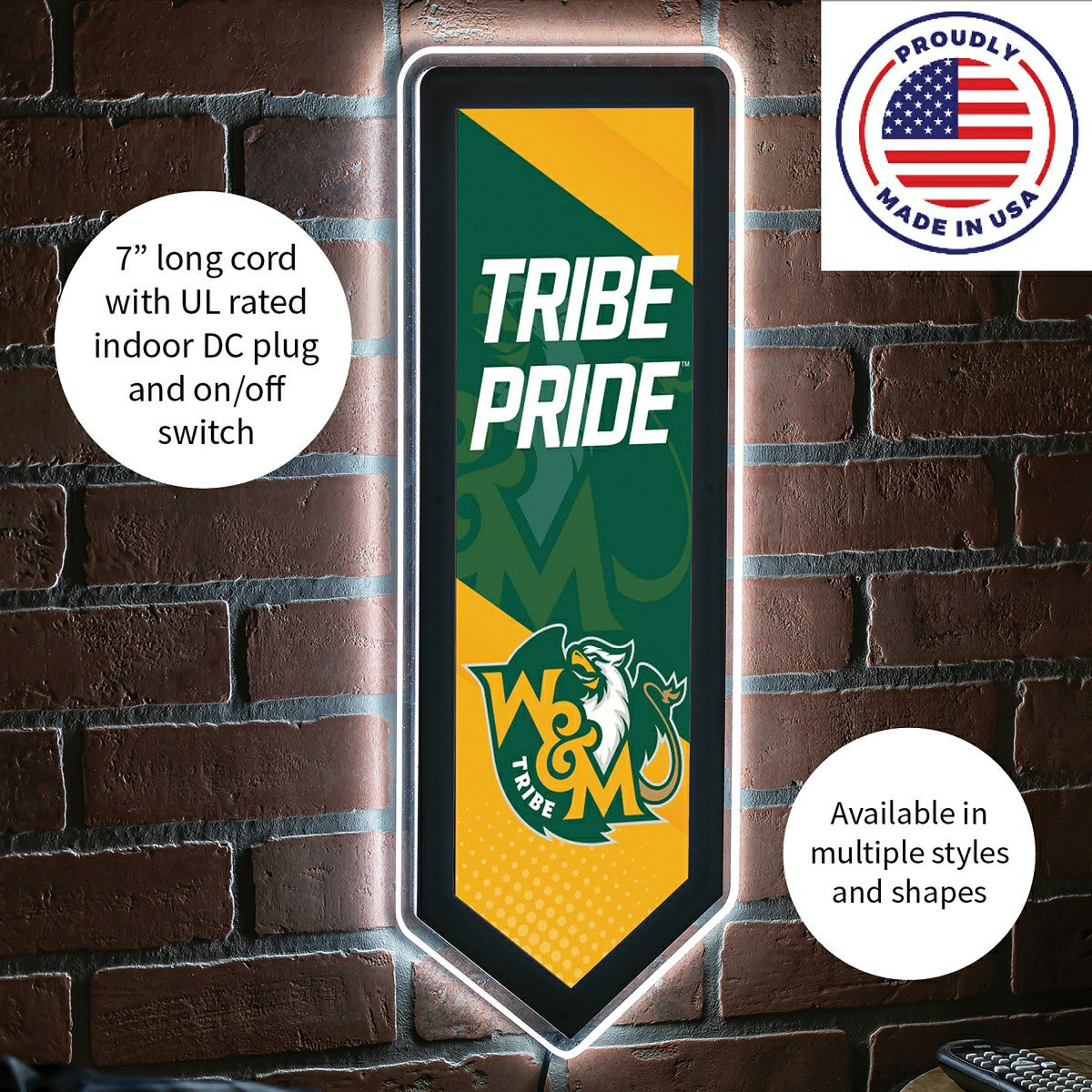 LED Wall Decor, Pennant, William & Mary - Collegiate Home