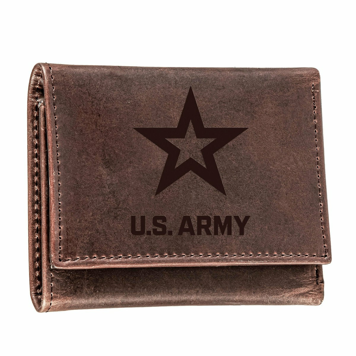 US Army Brown Tri-Fold Wallet, 100% Genuine Leather - US Military Home