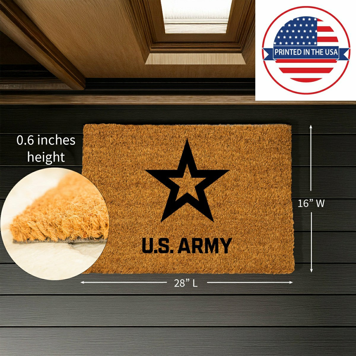 Coir Mat, 16"x28", US Army - US Military
