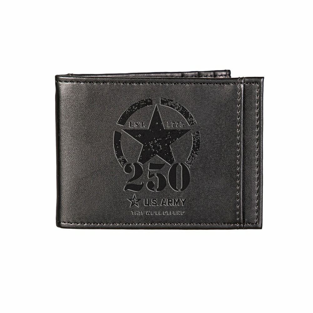 Front Pocket Wallet w/ RFID Blocking, US Army, 250th Anniversary, Blac - US Military Home