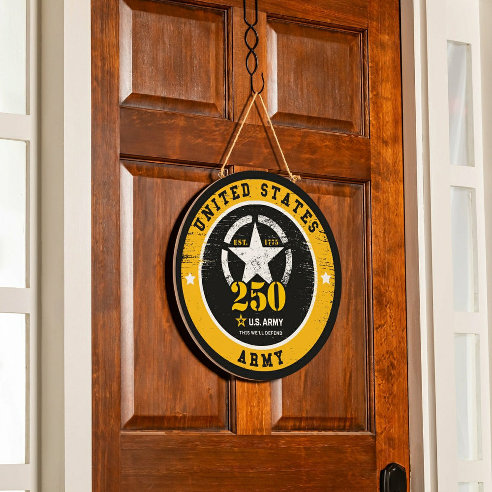 US Army, 250th Anniversary Round Door Décor with Hanging Rope, 18x18 - US Military Home