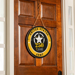 US Army, 250th Anniversary Round Door Décor with Hanging Rope, 18x18 - US Military Home