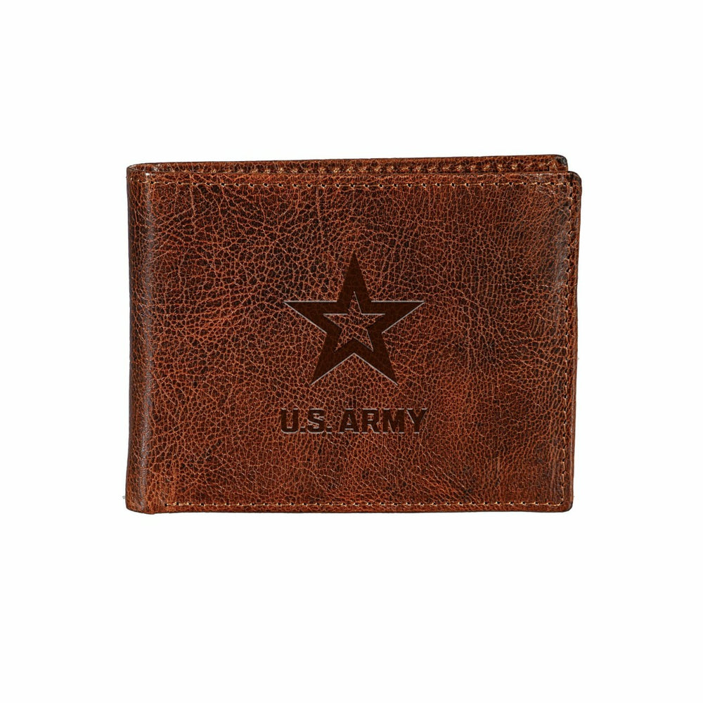 US Army, Embossed 100% Genuine Tumbled Leather Passcase Bi-Fold Wallet - US Military Home