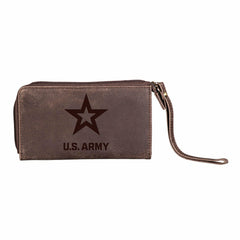 US Army Brown Wristlet Wallet, 100% Genuine Leather - US Military Home