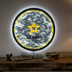 US Army Military Large Round Edgelite LED Decor - US Military Home