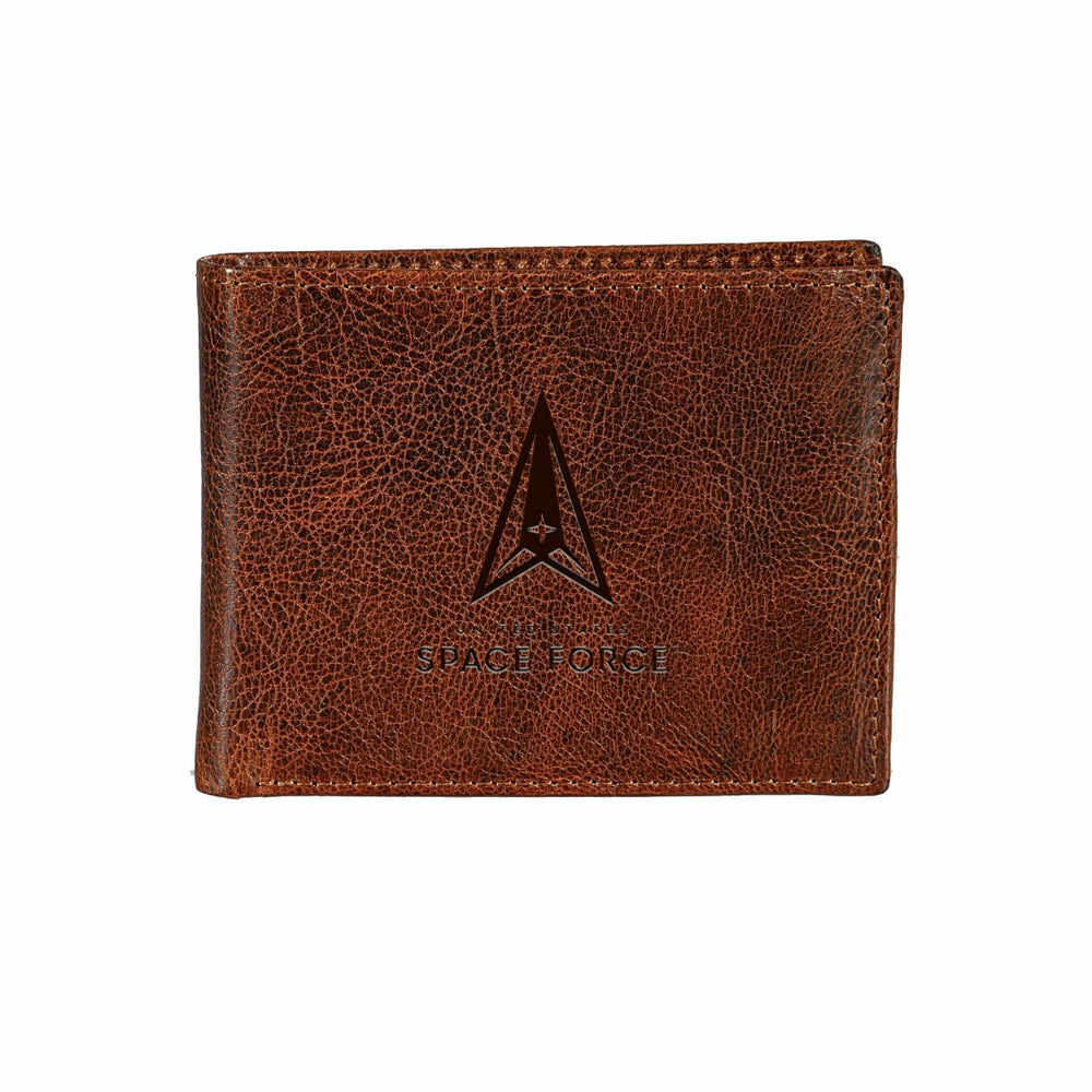 US Space Force, Embossed 100% Genuine Tumbled Leather Passcase Bi-Fold - US Military Home